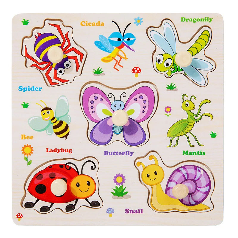 Baby Wooden Puzzles Montessori Toys 1 2 3 Years Toddler Toys Hand Grab Board Alphabet Number Cognition Learning Educational Toys