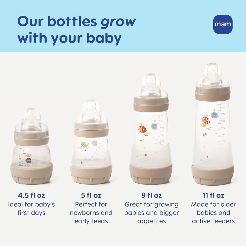 Easy Start Anti-Colic Baby Bottle Starter Set – 4 Self Sterilizing Bottles (5Oz & 9Oz) + 2 Newborn Pacifiers Breastfed Baby Feeding Gift Set