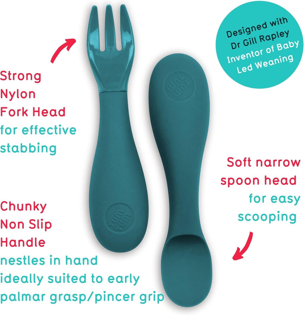 Silicone Baby Cutlery with Travel Case - Baby Spoon & Fork Set - Designed with Feeding Specialist - Baby Led Weaning Utensils - Dishwasher, Steriliser Friendly - BPA Free - 6M+, Blue