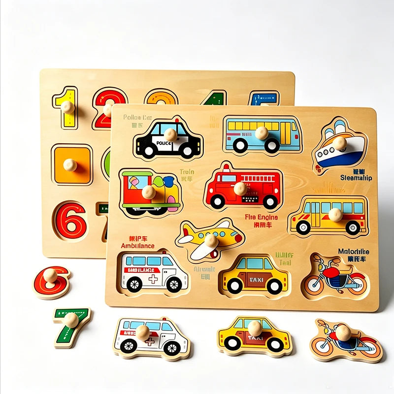 Baby Wooden Puzzles Montessori Toys 1 2 3 Years Toddler Toys Hand Grab Board Alphabet Number Cognition Learning Educational Toys