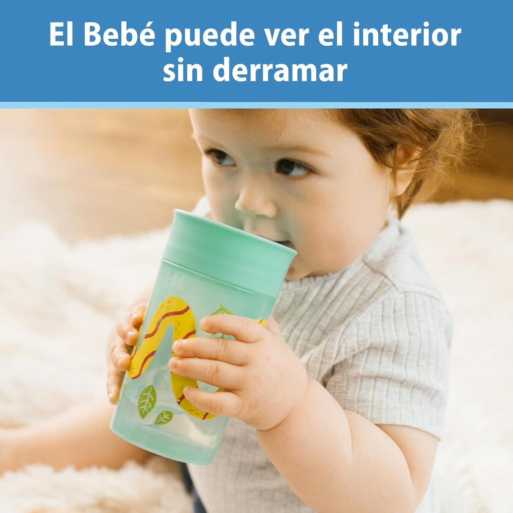 Milestones Cheers 360 Cup Spoutless Transition Cup, Travel Friendly & Leak-Free Sippy Cup, Green, Snake, 10Oz/300Ml
