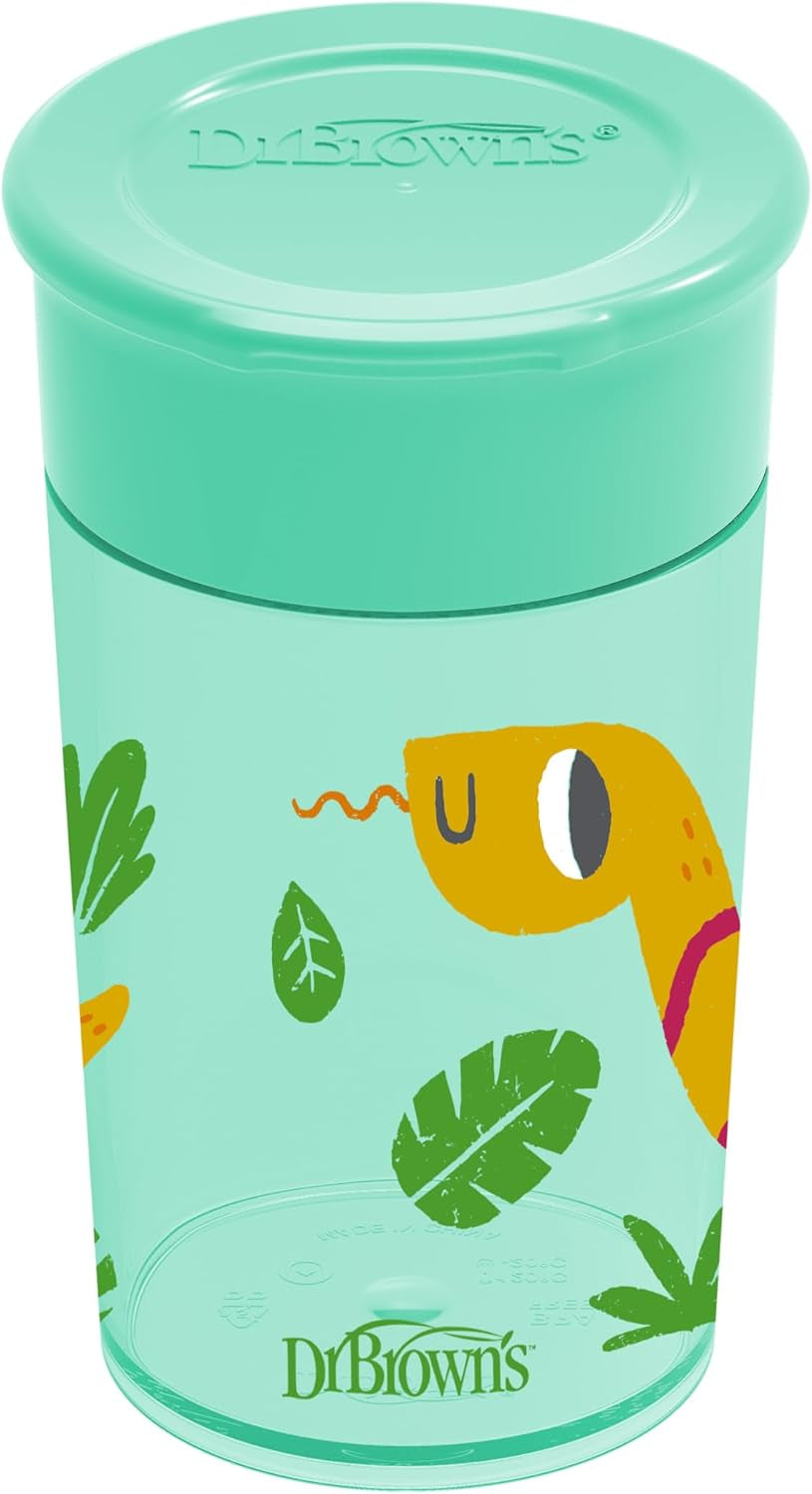 Milestones Cheers 360 Cup Spoutless Transition Cup, Travel Friendly & Leak-Free Sippy Cup, Green, Snake, 10Oz/300Ml