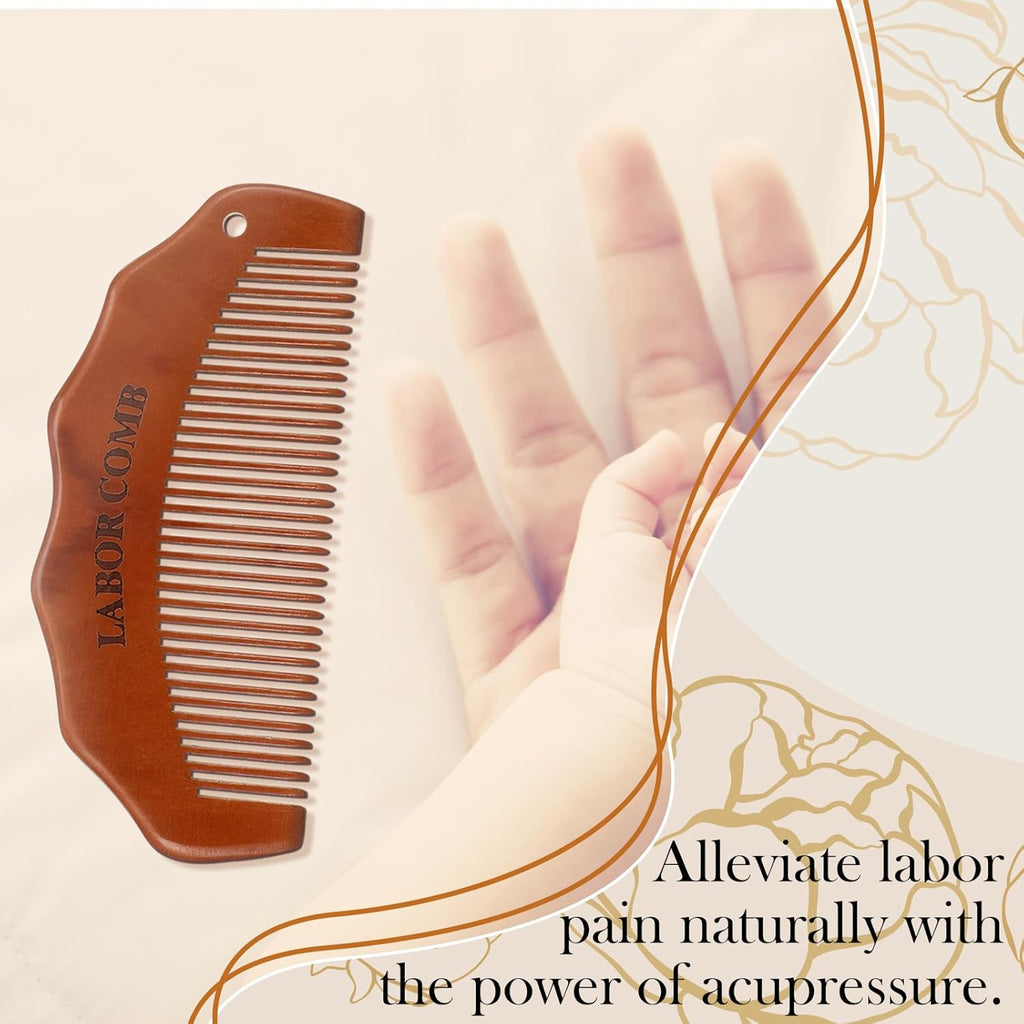 4 Pcs Birthing Comb Gifts Set Includes Wooden Labor Comb Acupressure Massage Ball Canvas Bag for Pregnant Women Labor Pain Relief Essentials New Mom Positive Encouragement Gifts