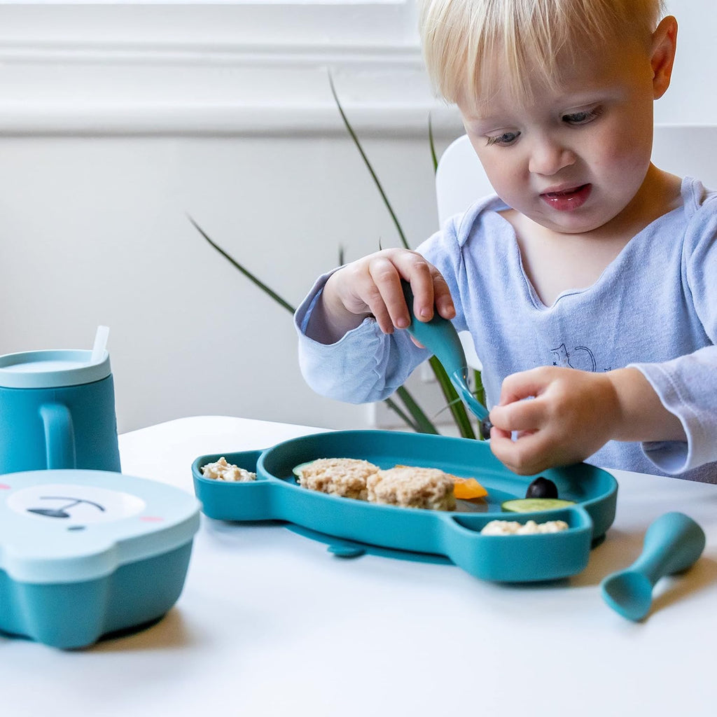 Silicone Baby Cutlery with Travel Case - Baby Spoon & Fork Set - Designed with Feeding Specialist - Baby Led Weaning Utensils - Dishwasher, Steriliser Friendly - BPA Free - 6M+, Blue