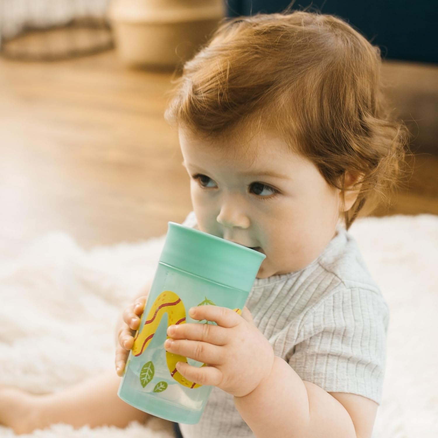 Milestones Cheers 360 Cup Spoutless Transition Cup, Travel Friendly & Leak-Free Sippy Cup, Green, Snake, 10Oz/300Ml