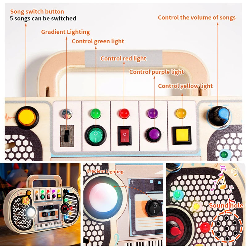 Kids Lights Busy Board Montessori Sensory Toys Switch LED Light Games Activity Board Thinking Education Baby Travel Toys 2-6Year