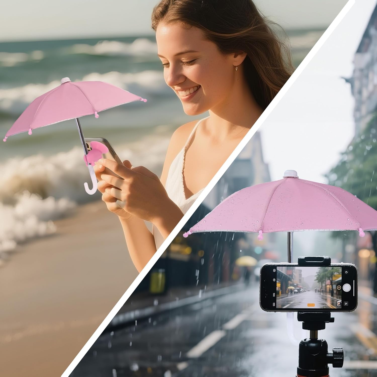 Cell Phone Umbrella for Sun Shade, Universal Adjustable Stand with Cute Piggy Suction Cup, Outdoor Anti-Reflective Glare Blocking Cell Phone Sun Visor, Pink