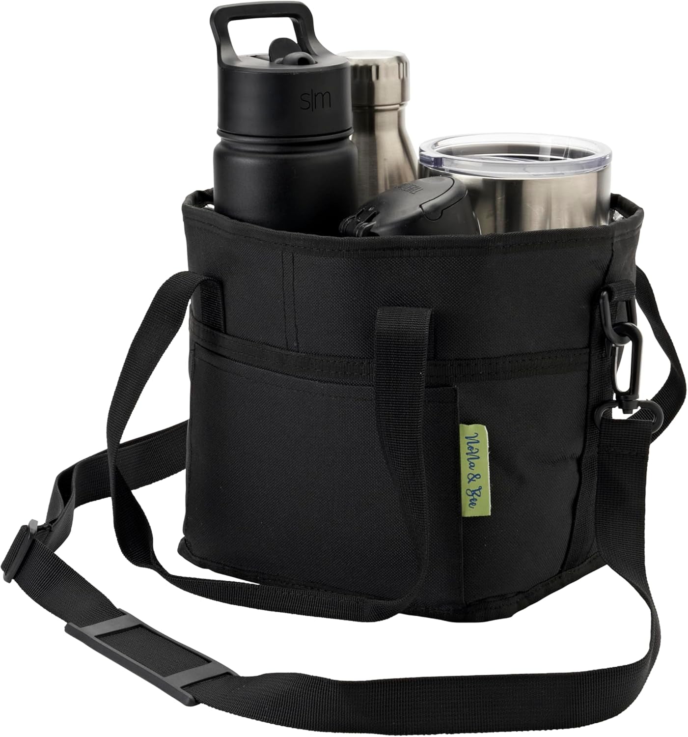 4 Water Bottle Holder with Strap | Family Size 4 Compartment Drink Bag, Multiple Tumbler Carrier Caddy | Adjustable Fits Large & Small Drinks | Hands Free, Won'T Tip over in Car