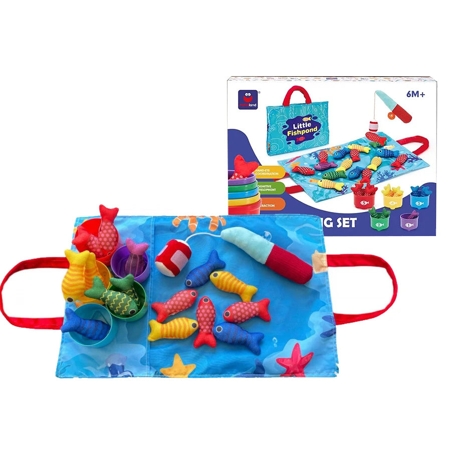 Toddler Toys Montessori Toys for Baby 10 in 1 Cloth Fishing Game Toys with Stacking Cups Number Counting Color Sorting Learning