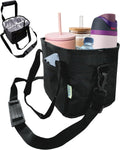 4 Water Bottle Holder with Strap | Family Size 4 Compartment Drink Bag, Multiple Tumbler Carrier Caddy | Adjustable Fits Large & Small Drinks | Hands Free, Won'T Tip over in Car