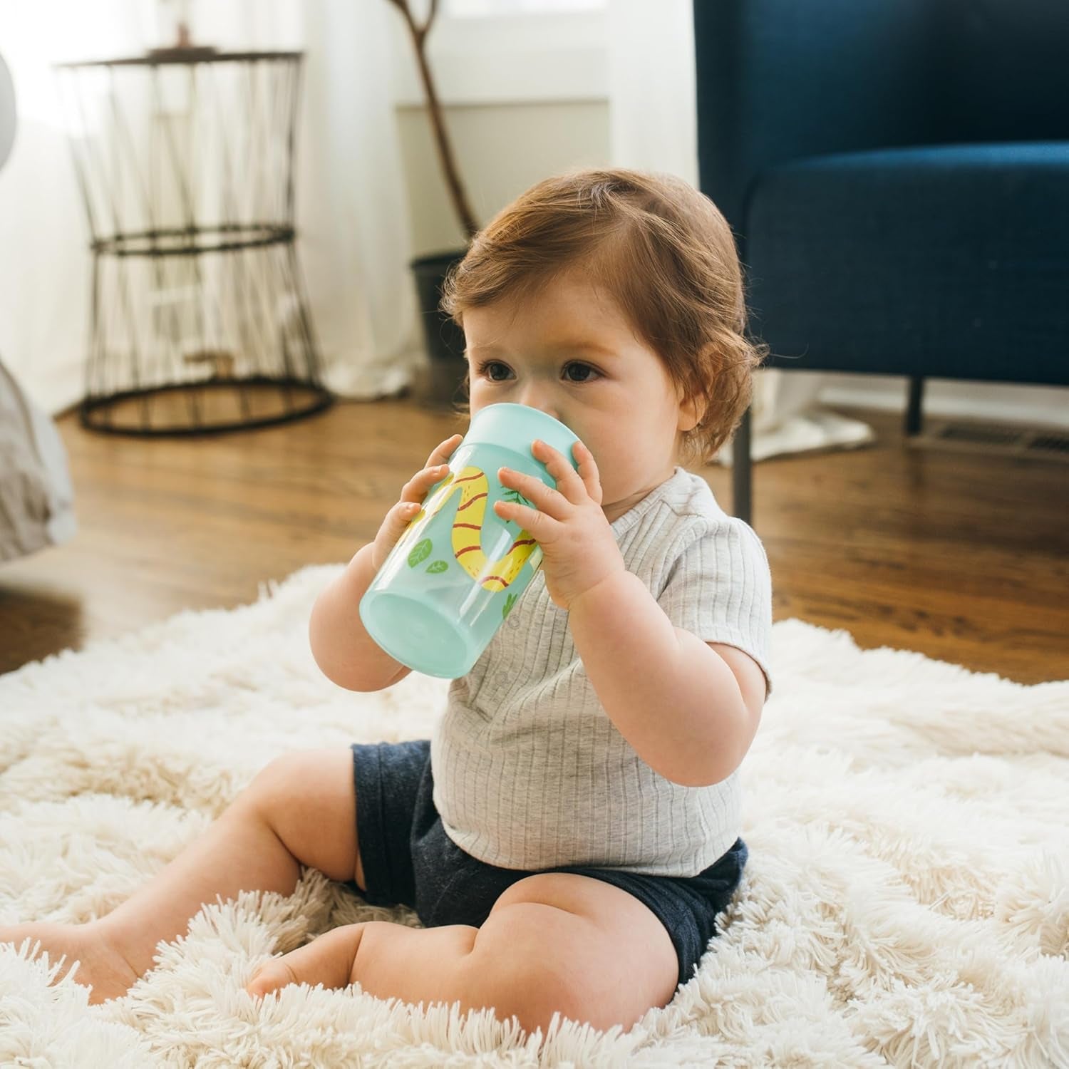 Milestones Cheers 360 Cup Spoutless Transition Cup, Travel Friendly & Leak-Free Sippy Cup, Green, Snake, 10Oz/300Ml