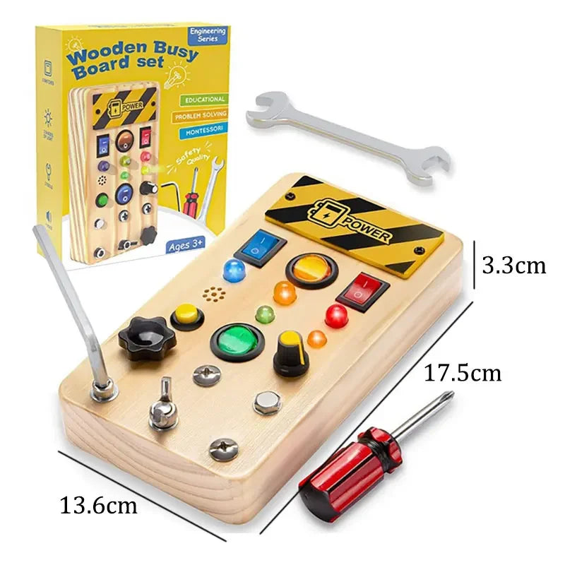 Kids Lights Busy Board Montessori Sensory Toys Switch LED Light Games Activity Board Thinking Education Baby Travel Toys 2-6Year