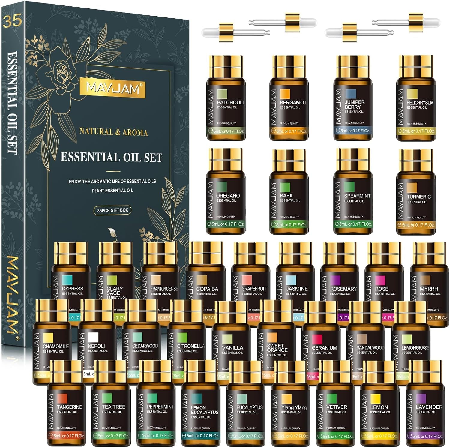 Essential Oils Set 35 X 5 Ml - Essential Oils Gift Set for Humidifier, Diffusers, Home, DIY