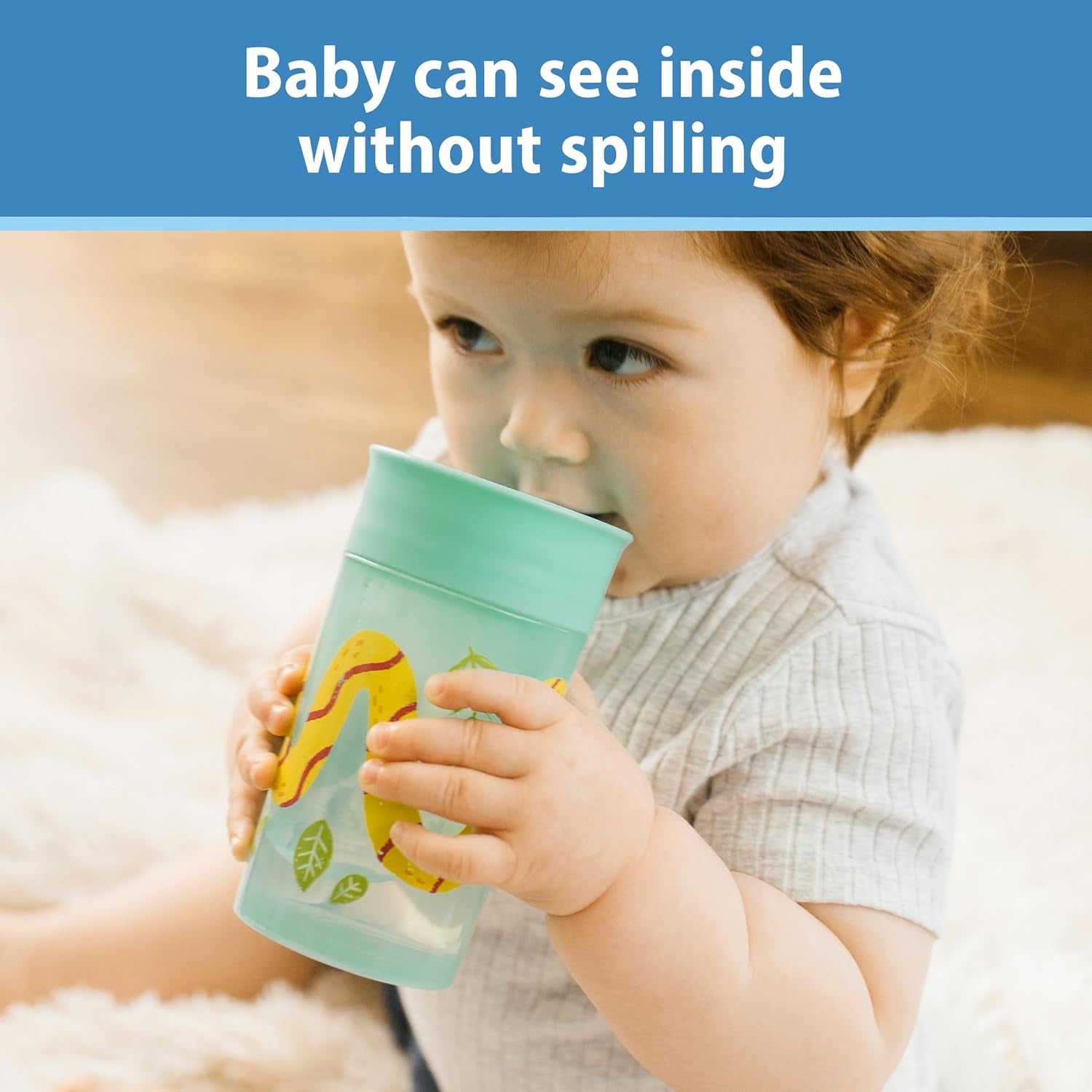 Milestones Cheers 360 Cup Spoutless Transition Cup, Travel Friendly & Leak-Free Sippy Cup, Green, Snake, 10Oz/300Ml