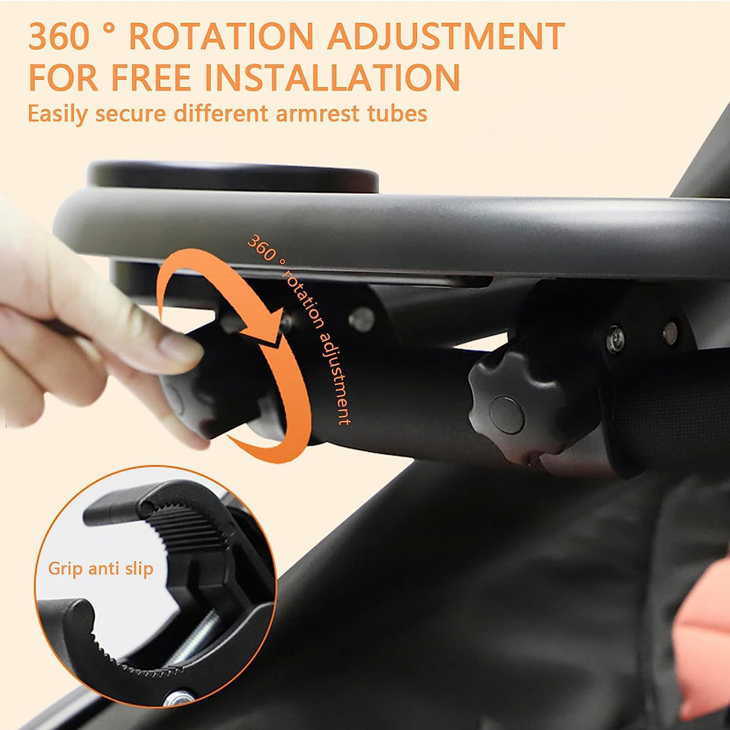 Stroller Snack Tray with Cup Holder Universal Child Snack Tray Removable Multifunction Stroller Organizer with Adjustable Buckle and Hooks Reusable Stroller Snacks Holder for Strollers