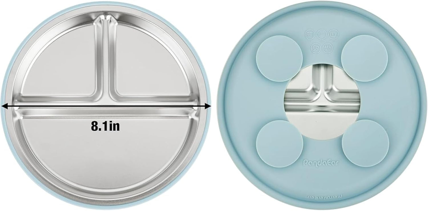 8 Pack Stainless Steel Baby Feeding Set, 2 Baby Suction Plates & 2 Toddler Bowls & 2 Spoons and Forks Set, Toddler Utensils, Divided Plates for Led Weaning Supplies, Bpa-Free, Pink & Blue