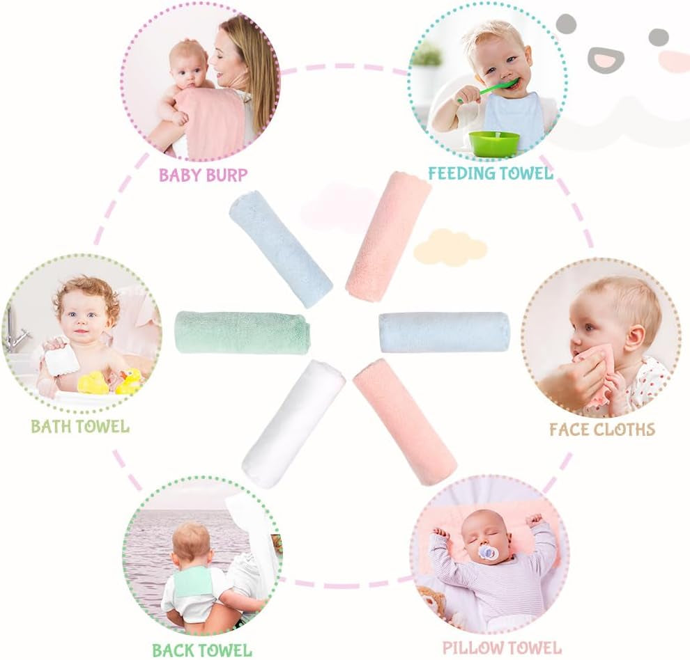 Burp Cloths, Super Soft & Highly Absorbent Coral Fleece, 20 X 10 Inch Gentle & Large Burp Rugs for Baby Sensitive Skin - Burping Cloths for Newborn Essential, 8 Pack
