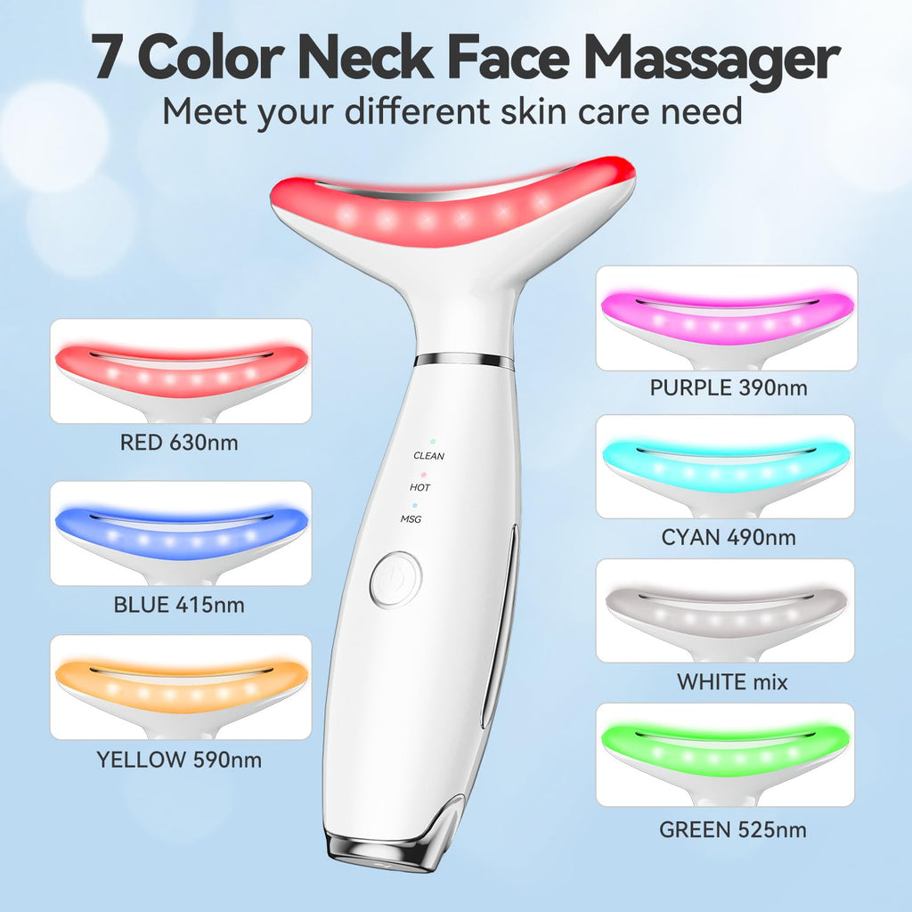 Revitalize Your Skin with the 7 Color Neck Face Massager Tool - Ultimate Facial Massager for At-Home Skin Care and Sculpting (White)