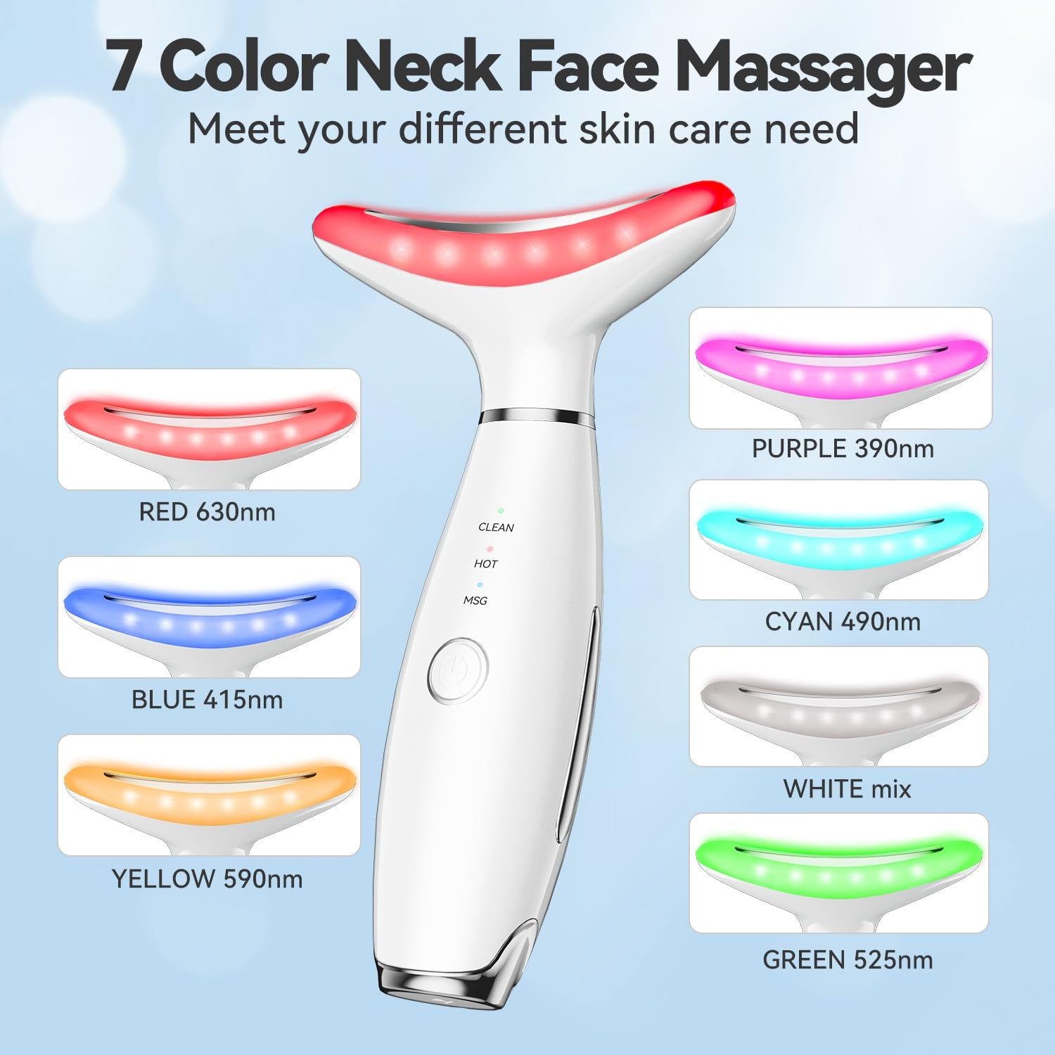 Revitalize Your Skin with the 7 Color Neck Face Massager Tool - Ultimate Facial Massager for At-Home Skin Care and Sculpting (White)