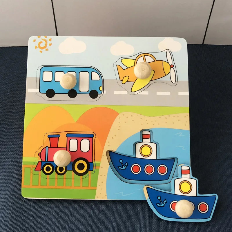 Baby Wooden Puzzles Montessori Toys 1 2 3 Years Toddler Toys Hand Grab Board Alphabet Number Cognition Learning Educational Toys
