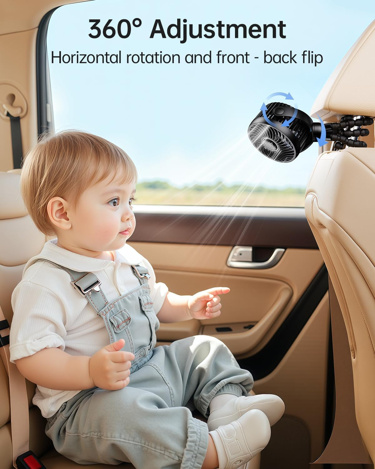 Mini Portable Pram Fan, Rechargeable Clip on Fan for Stroller, Digital Display & Night Light, 4 Speeds, 360° Rotate Flexible Tripod Cooling for Buggy, Pushchair, Car Seat, Travel (Black)