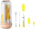 Travel Electric Baby Bottle Brush Set with Electric Bottle Cleaner and Water Bottle Brush and Nipple/Straw Brush,Milk Frother and Drying Rack(Yellow)