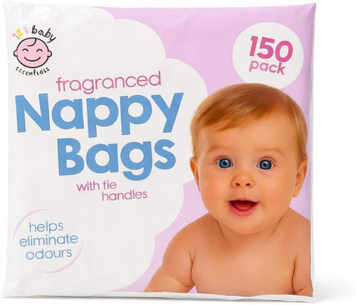 150Pcs Fragranced Nappy Disposable Bags with Tie Handle Antibacterial Nappy Sacks Fragranced for Eliminate Odour Leakproof Bags Essentials for Newborn and Young Babies Travel or Home Use