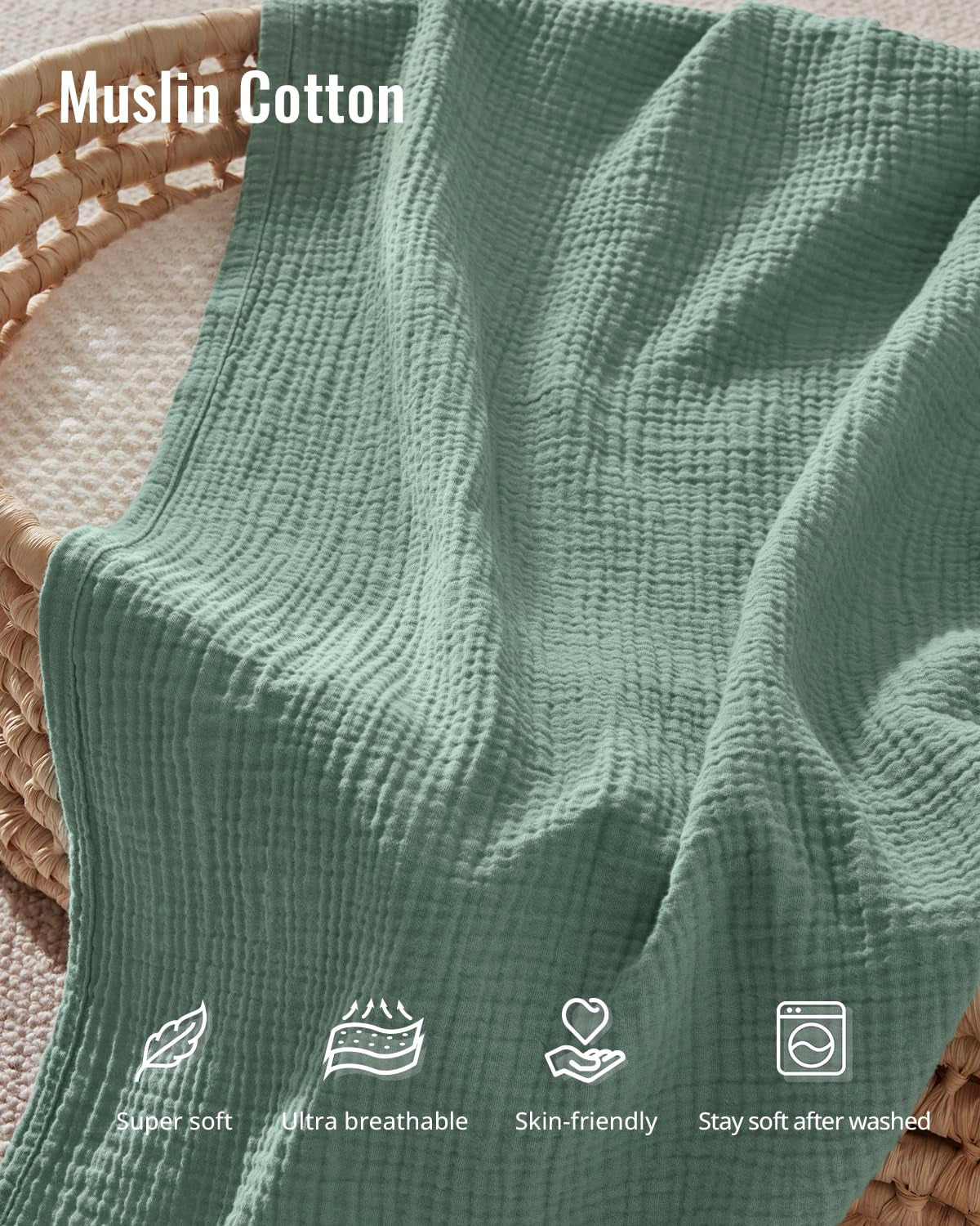 Muslin Nursing Cover for Breastfeeding, Breathable Breastfeeding Cover up with Arch Neckline for Women, Nursing Apron (Roman Green)