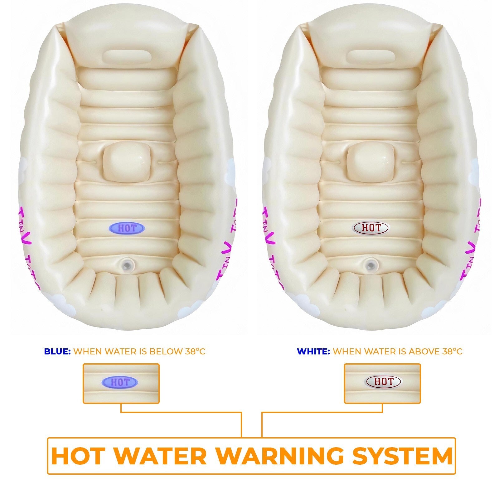 NEW TINY TOTS INFLATABLE BABY BATH HOT TUB HEAT SENSOR INFANT WASHING TRAVEL TUB