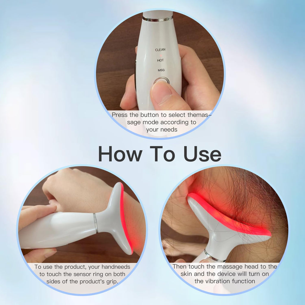Revitalize Your Skin with the 7 Color Neck Face Massager Tool - Ultimate Facial Massager for At-Home Skin Care and Sculpting (White)