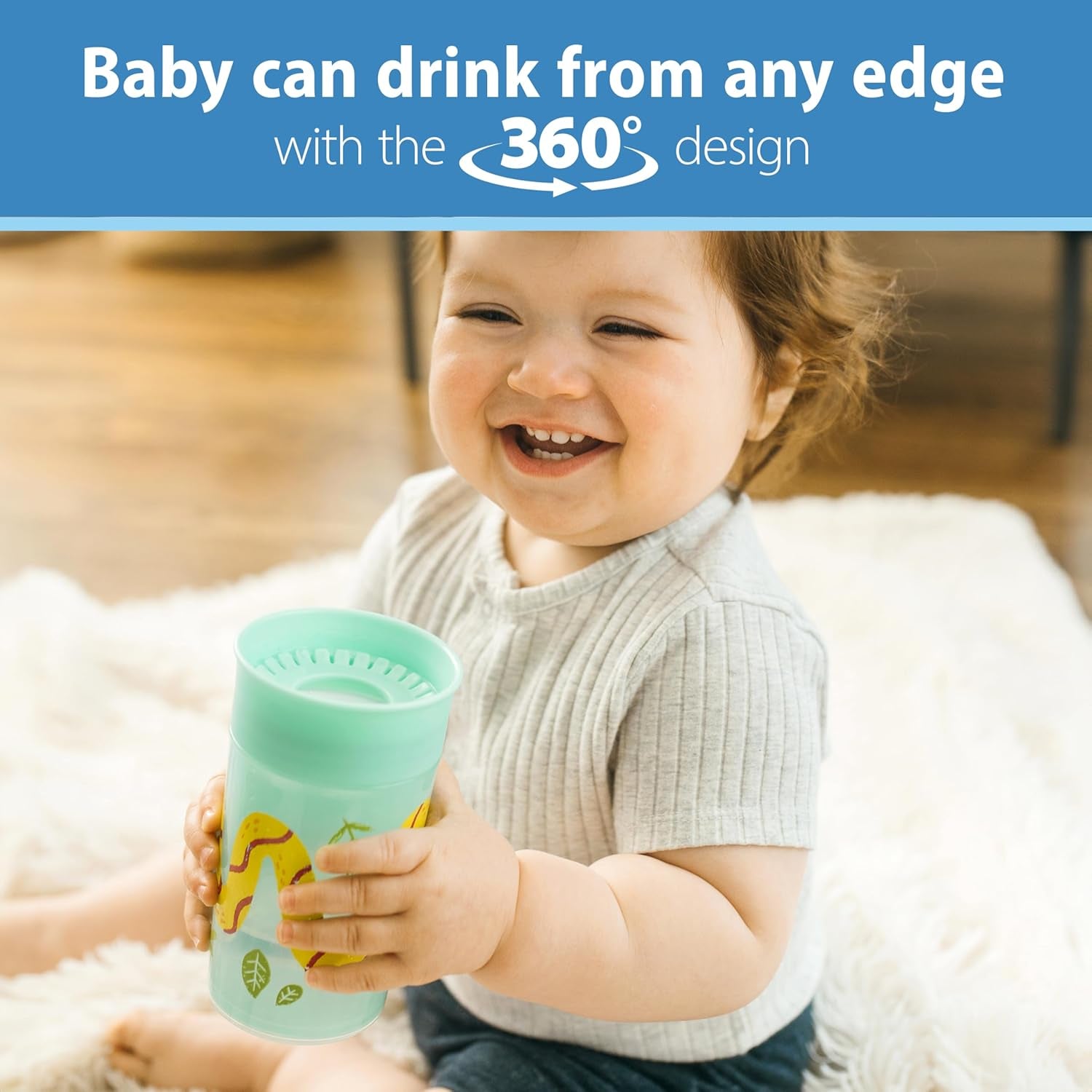Milestones Cheers 360 Cup Spoutless Transition Cup, Travel Friendly & Leak-Free Sippy Cup, Green, Snake, 10Oz/300Ml