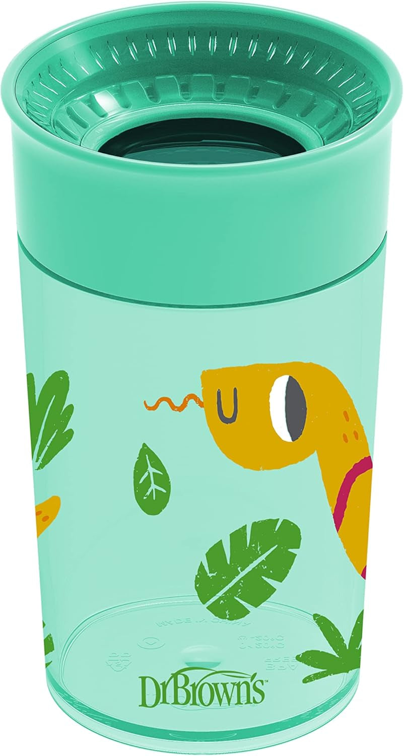 Milestones Cheers 360 Cup Spoutless Transition Cup, Travel Friendly & Leak-Free Sippy Cup, Green, Snake, 10Oz/300Ml