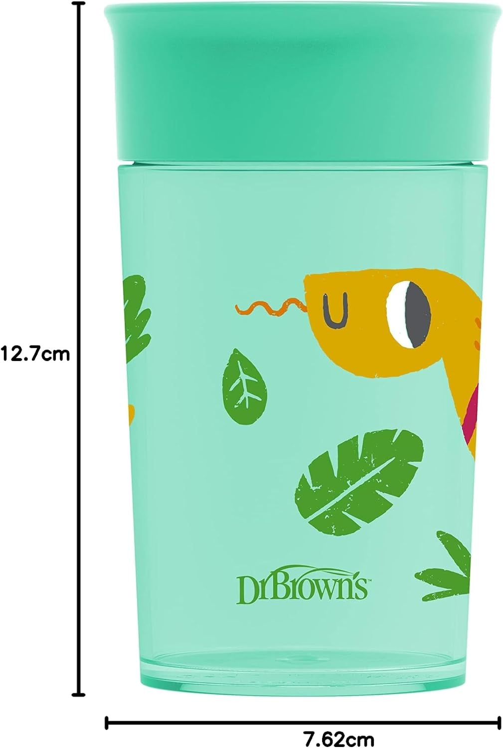 Milestones Cheers 360 Cup Spoutless Transition Cup, Travel Friendly & Leak-Free Sippy Cup, Green, Snake, 10Oz/300Ml