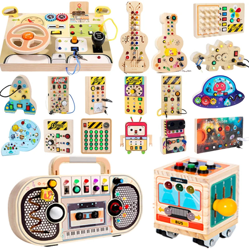 Kids Lights Busy Board Montessori Sensory Toys Switch LED Light Games Activity Board Thinking Education Baby Travel Toys 2-6Year