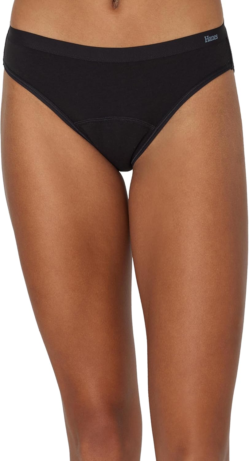 Experience Ultimate Comfort and Protection with Our Women's Bikini Period Underwear - 3-Pack in Stylish Black, Dot Print, and Concrete Heather