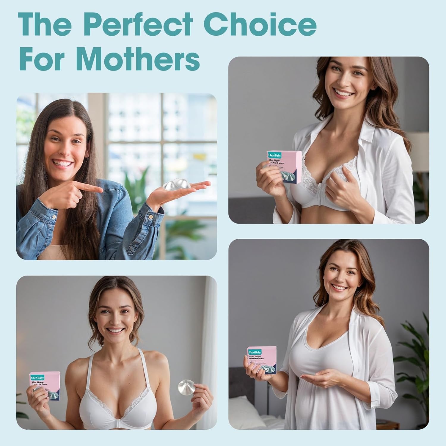 Cheribaby the Original Silver Nursing Cups, Silver Nipple Shield for Nursing Newborn, Nipple Cover for Breastfeeding Essential, Must Haves for Soothe and Protect Your Nipples, 925 Silver, Regular Size