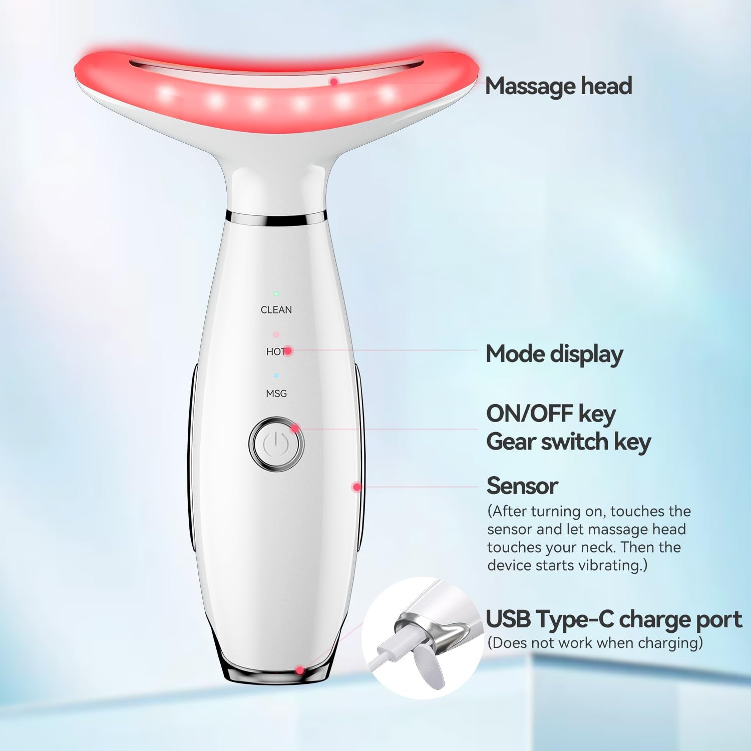 Revitalize Your Skin with the 7 Color Neck Face Massager Tool - Ultimate Facial Massager for At-Home Skin Care and Sculpting (White)