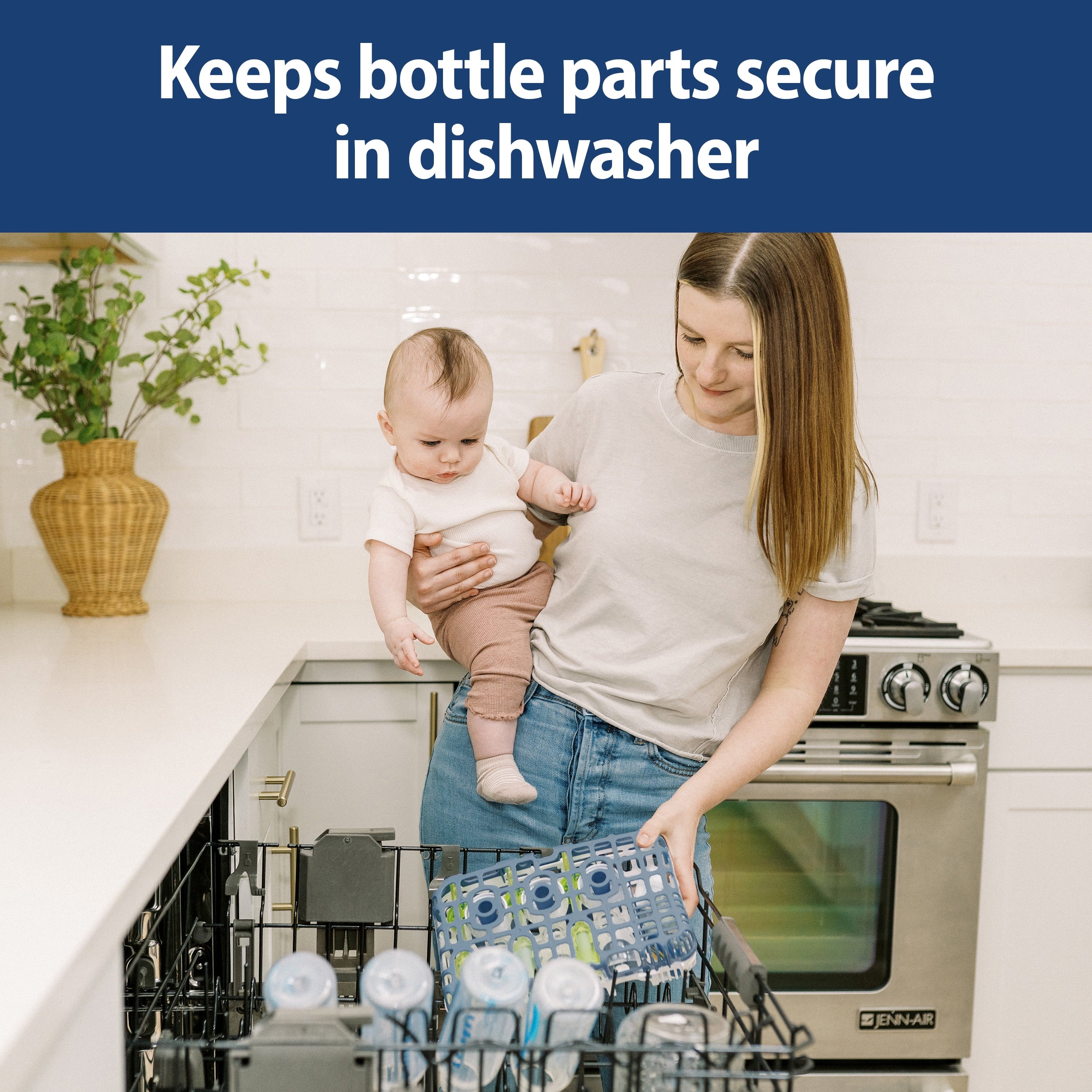 Dishwasher Basket for Small Baby Bottle Parts, Pacifiers, Accessories, Blue, 1-Pack