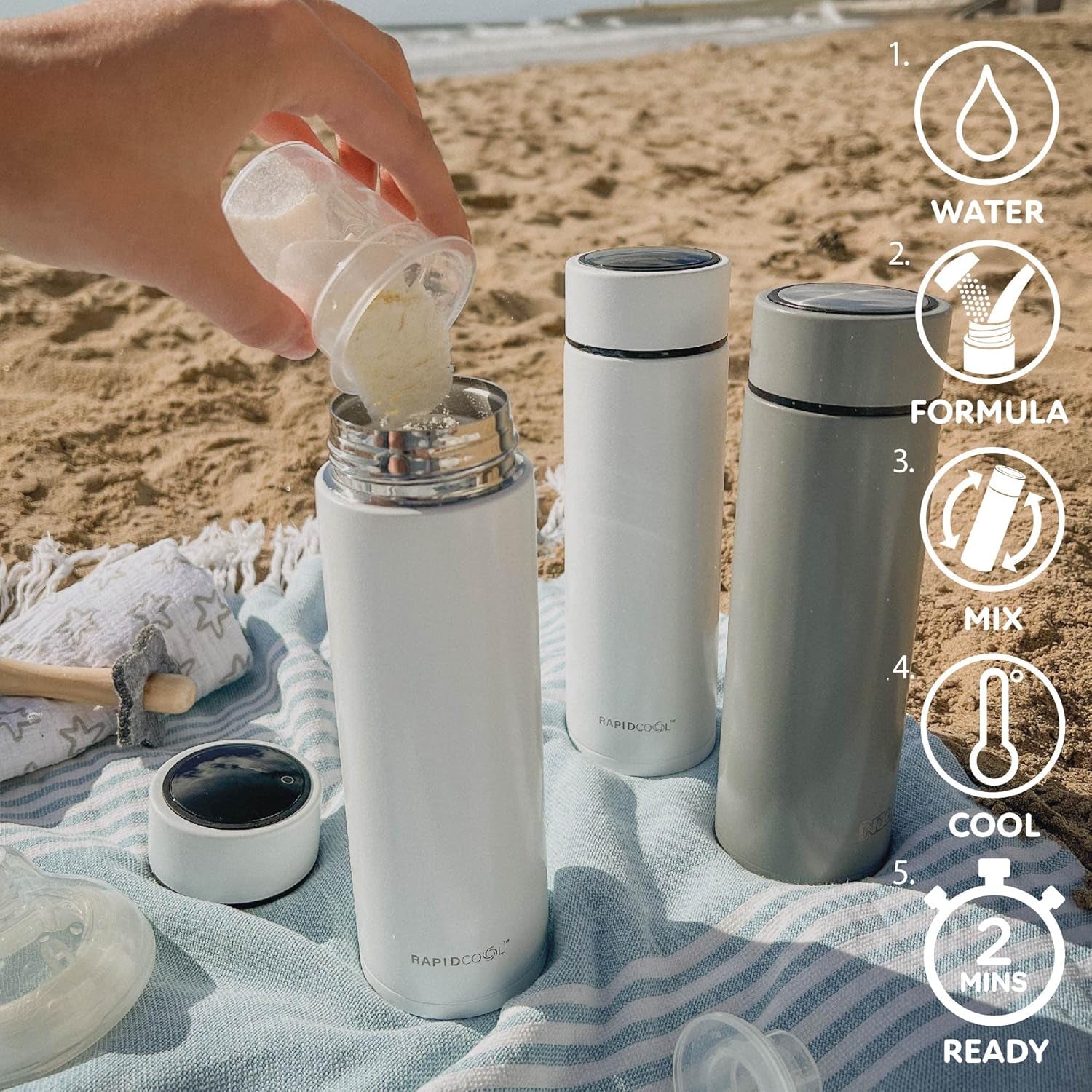 Baby Milk Powder Dispensers - Easy to Pour |Travel Ready | Compatible with Most Bottles, Including Rapidcool (Pack of 6)
