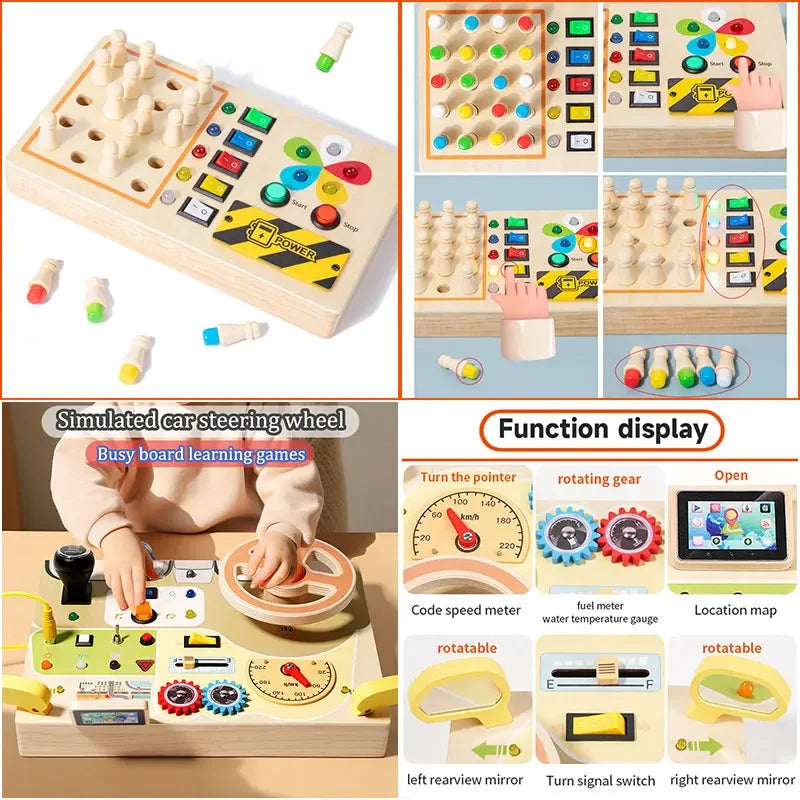 Kids Lights Busy Board Montessori Sensory Toys Switch LED Light Games Activity Board Thinking Education Baby Travel Toys 2-6Year