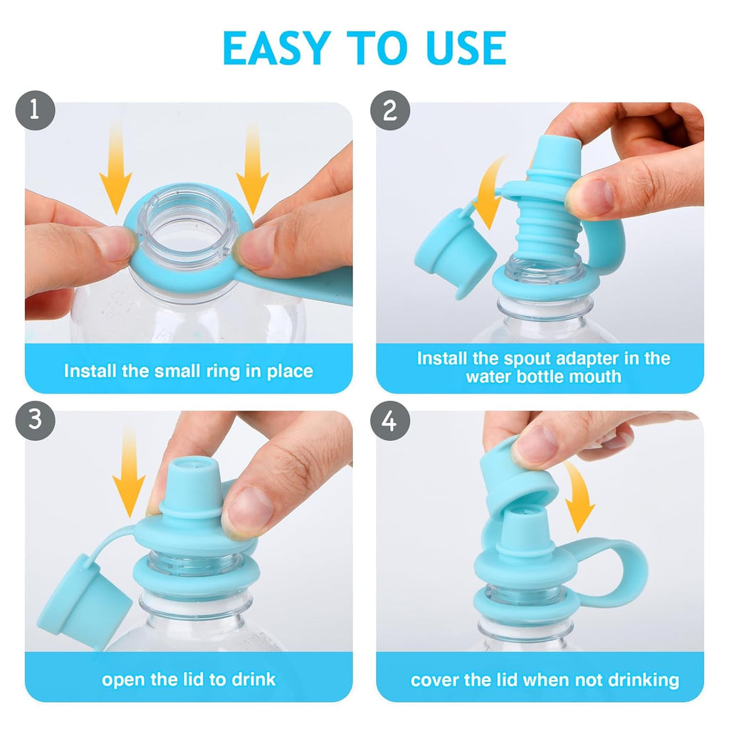 Water Bottle Spout Adapter for Toddlers, 4 Pack No Spill Water Bottle Topper, Bpa-Free Silicone, Leakproof, Reusable & Easy-To-Use, Travel Toddler Essentials