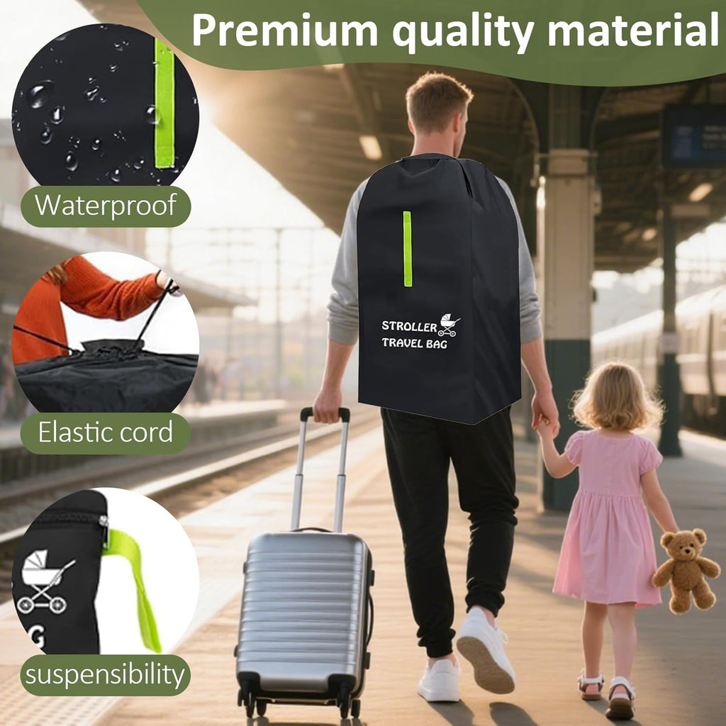 Stroller Travel Bag for Airplane, Waterproof Pushchair Cover with Shoulder Strap, Large Pram Gate Check Bag for Airplane Infant Buggy Stroller Storage