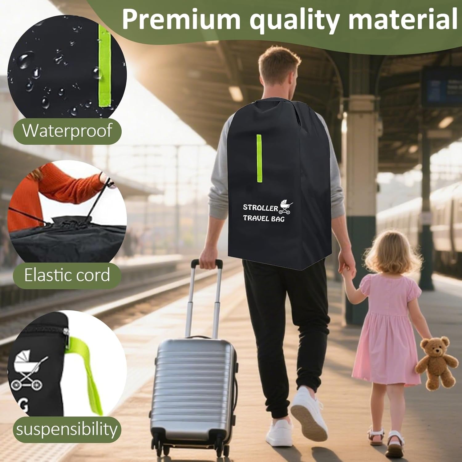 Stroller Travel Bag for Airplane, Waterproof Pushchair Cover with Shoulder Strap, Large Pram Gate Check Bag for Airplane Infant Buggy Stroller Storage
