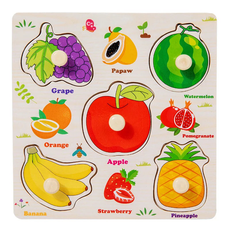 Baby Wooden Puzzles Montessori Toys 1 2 3 Years Toddler Toys Hand Grab Board Alphabet Number Cognition Learning Educational Toys