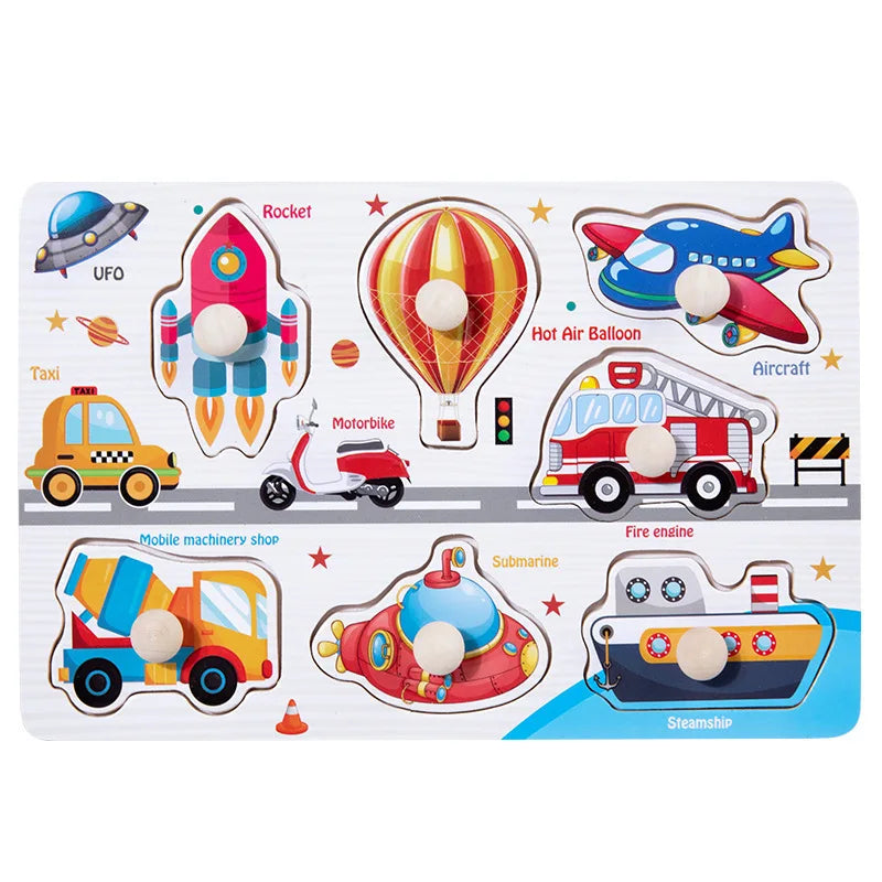Baby Wooden Puzzles Montessori Toys 1 2 3 Years Toddler Toys Hand Grab Board Alphabet Number Cognition Learning Educational Toys