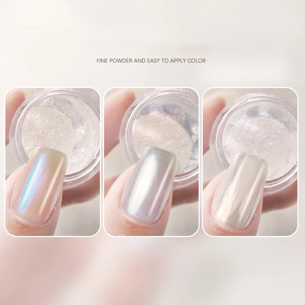 Transform Your Nails with the Glazed Donut Glow - Hailey Bieber Inspired Glitter Chrome Nail Powder
