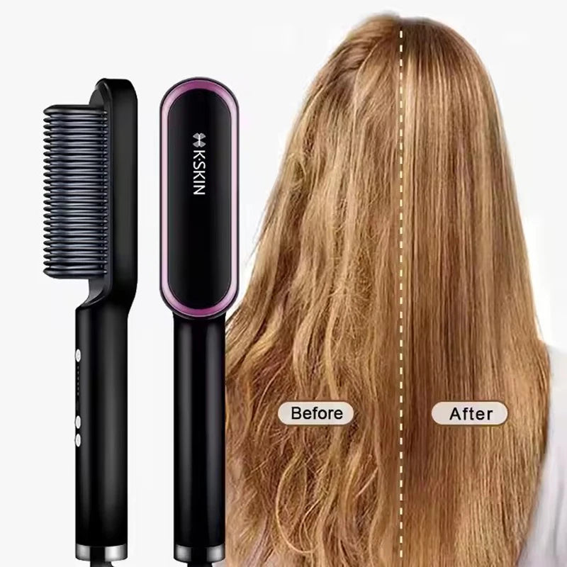 Revolutionary 2-in-1 Hair Styler: Fast Heating Straightening Hot Comb with Negative Ion Technology for Effortless Styling
