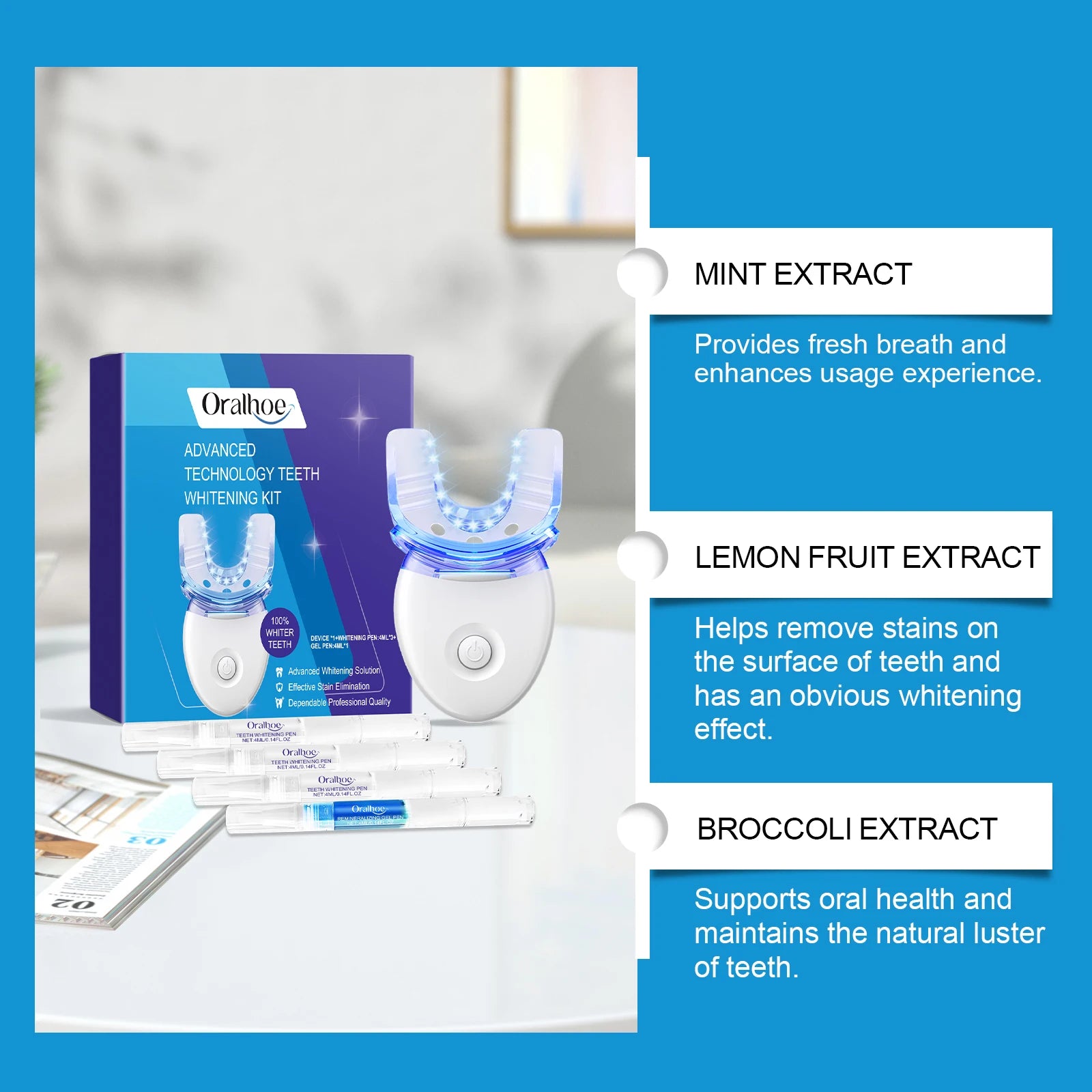 Achieve a Radiant Smile with Our Professional Teeth Whitening LED Light Kit - Includes 4X Whitening Gel for Fast Results!