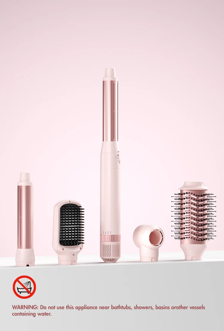 Detachable 5-in-1 Hair Dryer Brush | Fast Drying, Auto Curling & Smoothing – Complete Home Salon Styling Kit