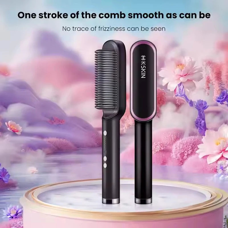 Revolutionary 2-in-1 Hair Styler: Fast Heating Straightening Hot Comb with Negative Ion Technology for Effortless Styling